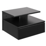 Öökapp ASHLAN 35x32xH22,5cm, riiuli ja sahtliga, seinakinnitusega, materjal: puit, värvus: must, viimistlus: lakitud Magamistuba ACTONA