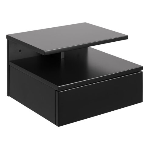 Öökapp ASHLAN 35x32xH22,5cm, riiuli ja sahtliga, seinakinnitusega, materjal: puit, värvus: must, viimistlus: lakitud Magamistuba ACTONA