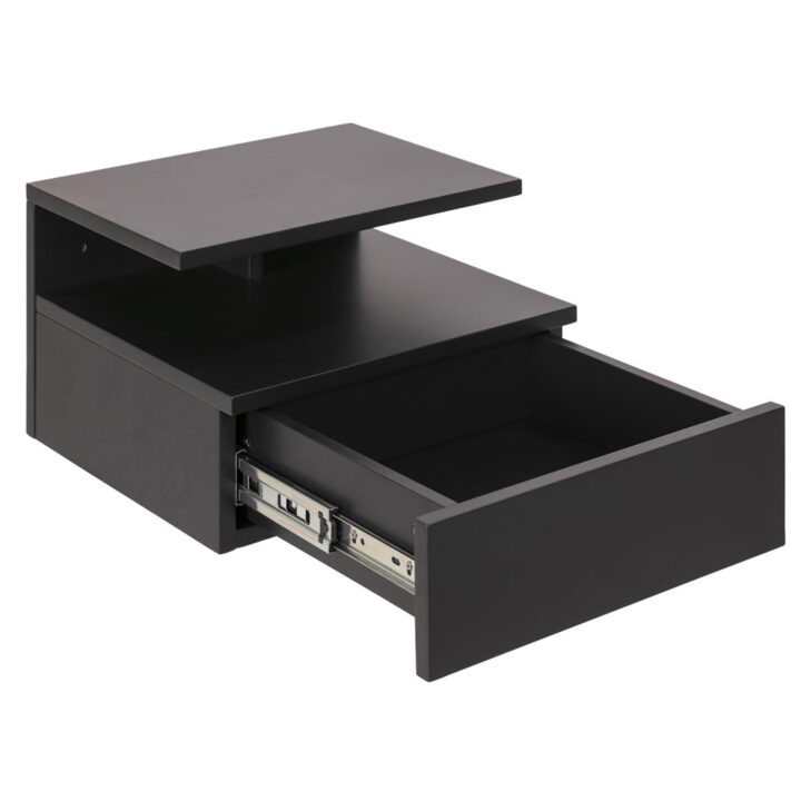 Öökapp ASHLAN 35x32xH22,5cm, riiuli ja sahtliga, seinakinnitusega, materjal: puit, värvus: must, viimistlus: lakitud Magamistuba ACTONA