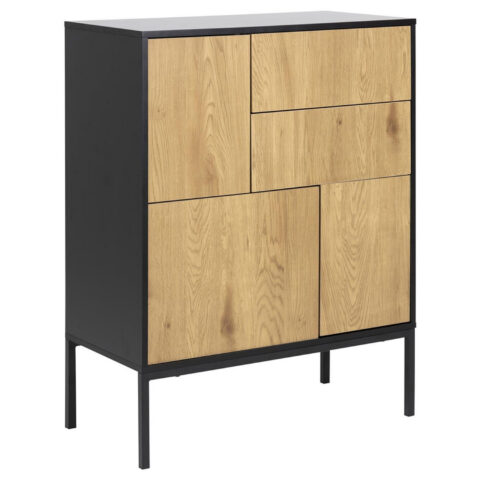 Kummut SEAFORD 80x40xH103cm, 2 sahtliga, raam: MDF, lakitud must matt, 3 ust: lamineeritud kattega mööbliplaat Elutoamööbel ACTONA