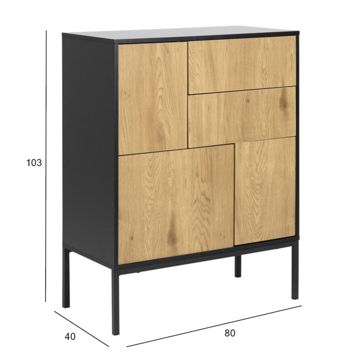 Kummut SEAFORD 80x40xH103cm, 2 sahtliga, raam: MDF, lakitud must matt, 3 ust: lamineeritud kattega mööbliplaat Elutoamööbel ACTONA