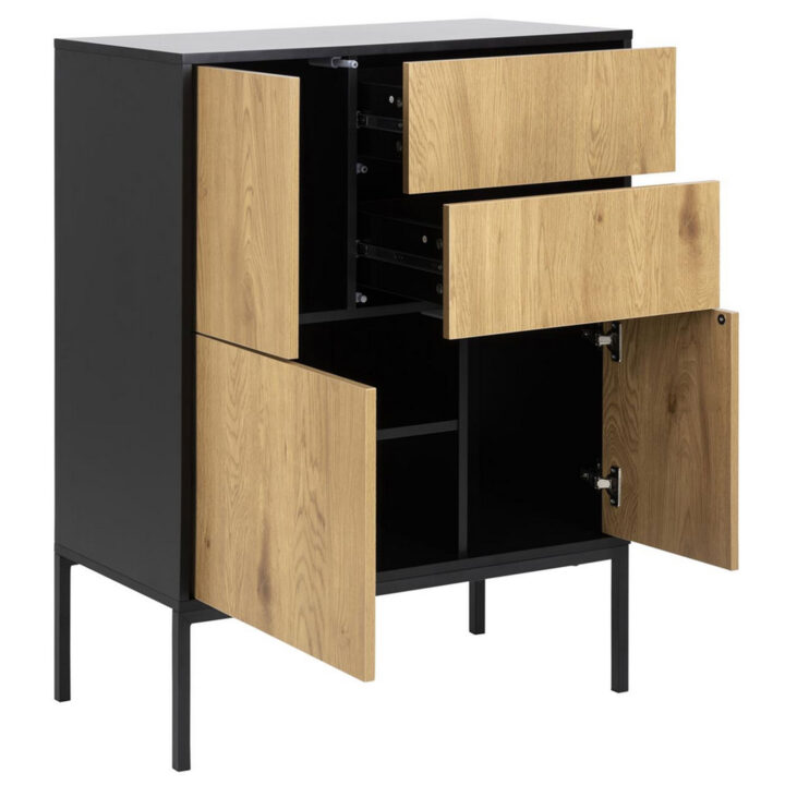 Kummut SEAFORD 80x40xH103cm, 2 sahtliga, raam: MDF, lakitud must matt, 3 ust: lamineeritud kattega mööbliplaat Elutoamööbel ACTONA