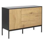 Kummut SEAFORD 120x40xH82cm, 3 sahtliga, raam: MDF, must matt, 1 uks: lamineeritud kattega mööbliplaat, värvus: tamm Elutoamööbel ACTONA