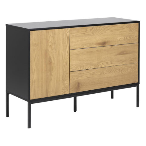 Kummut SEAFORD 120x40xH82cm, 3 sahtliga, raam: MDF, must matt, 1 uks: lamineeritud kattega mööbliplaat, värvus: tamm Elutoamööbel ACTONA