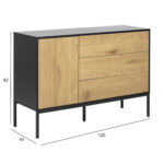 Kummut SEAFORD 120x40xH82cm, 3 sahtliga, raam: MDF, must matt, 1 uks: lamineeritud kattega mööbliplaat, värvus: tamm Elutoamööbel ACTONA