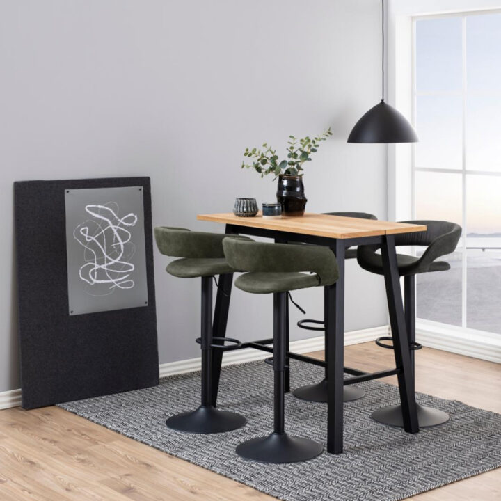 Baaritool GRACE 54,5×48,5xH104cm, iste ja seljatugi: kangas, värvus: oliiviroheline, jalg: must Baaripukid ja baarilauad ACTONA