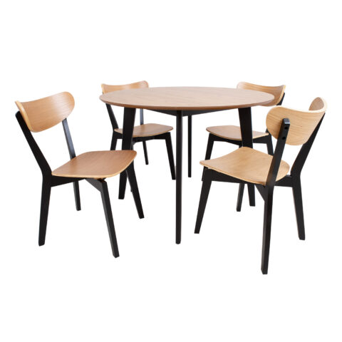 Söögilauakomplekt ROXBY ümar laud D105xH76cm, 4 tooli (AC85660), tamm/must Söögilaua komplektid ACTONA