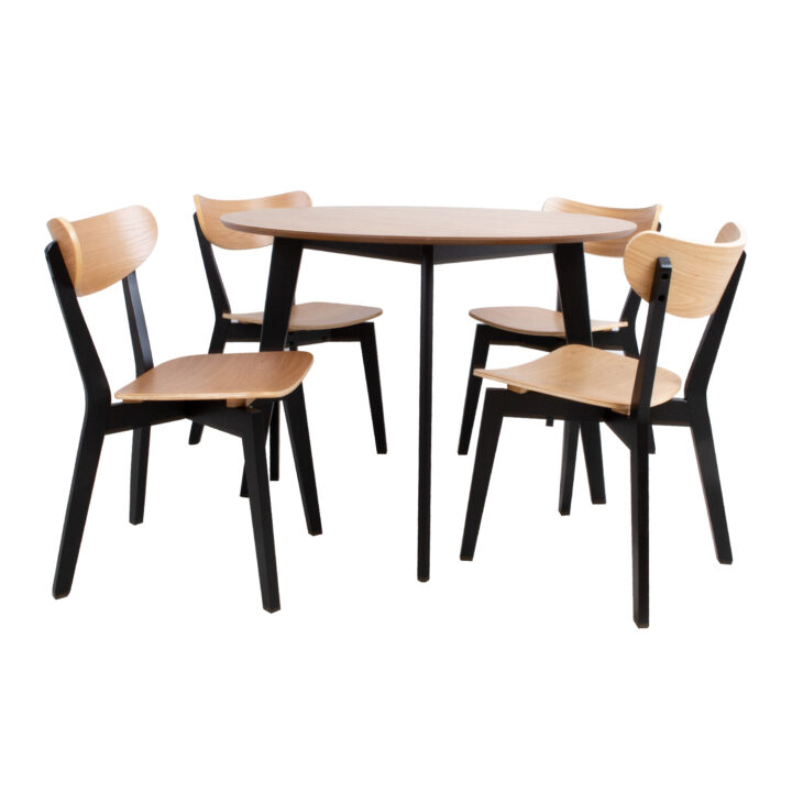 Söögilauakomplekt ROXBY ümar laud D105xH76cm, 4 tooli (AC85660), tamm/must Söögilaua komplektid ACTONA
