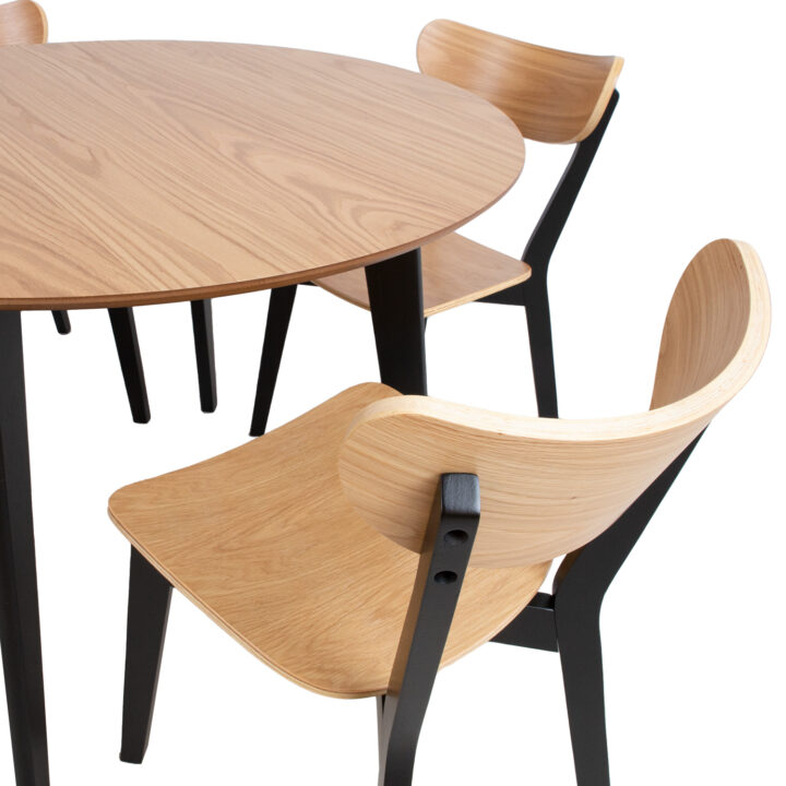 Söögilauakomplekt ROXBY ümar laud D105xH76cm, 4 tooli (AC85660), tamm/must Söögilaua komplektid ACTONA