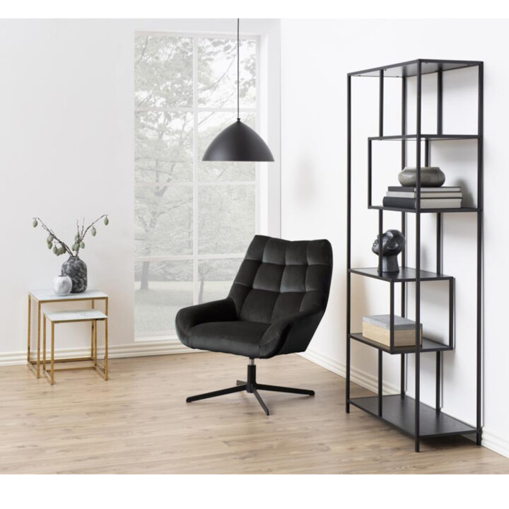 Tugitool PARIS, 73x82x88cm, hallikas pruun samet, pöörlev, ristjalg: must metall Elutoamööbel ACTONA