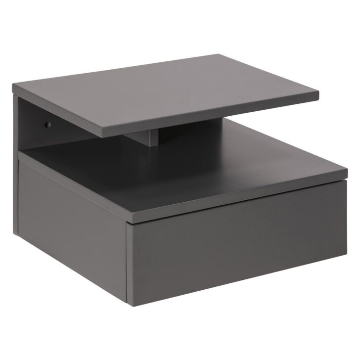 Öökapp ASHLAN 35x32xH22,5cm, riiuliga ja sahtliga, seinakinnitusega, materjal: puit, värvus:helehall, viimistlus: lakitu Magamistuba ACTONA