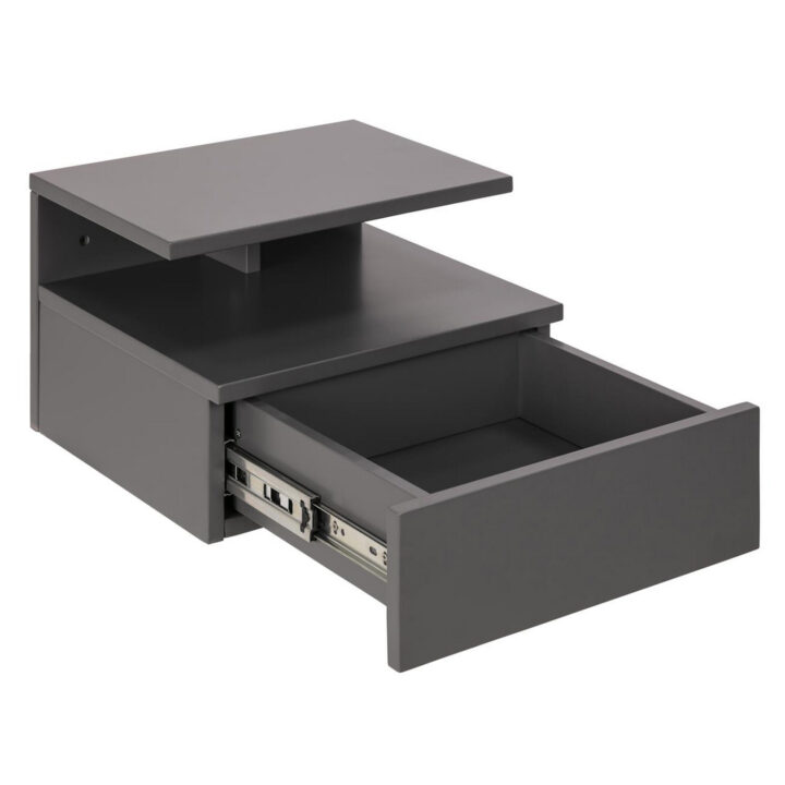 Öökapp ASHLAN 35x32xH22,5cm, riiuliga ja sahtliga, seinakinnitusega, materjal: puit, värvus:helehall, viimistlus: lakitu Magamistuba ACTONA