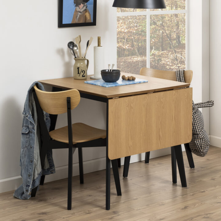 Söögilaud ROXBY, 80/120x80xH76cm, tamm/must, pikendatav, lauaplaat: naturaalse tamme spoon, lakitud, jalad: kummipuu Söögilauad ACTONA