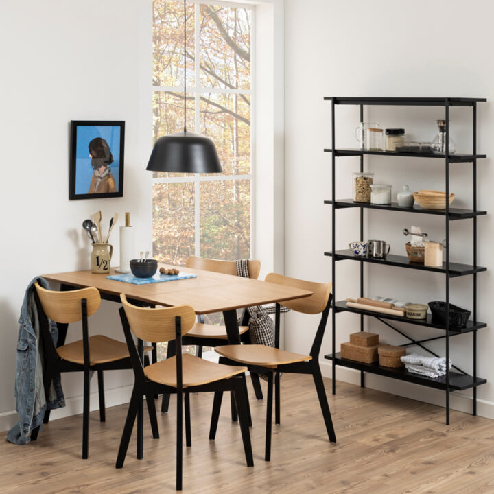 Söögilaud ROXBY, 80/120x80xH76cm, tamm/must, pikendatav, lauaplaat: naturaalse tamme spoon, lakitud, jalad: kummipuu Söögilauad ACTONA