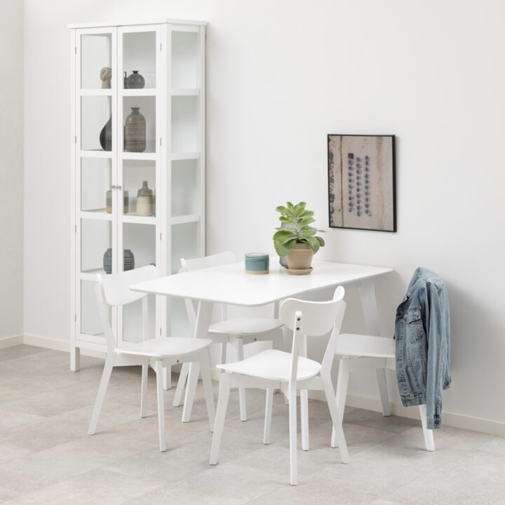 Söögilaud ROXBY, 80/120x80xH76cm, valge, pikendatav, lauaplaat: valgeks värvitud MDF, jalad: kummipuu Söögilauad ACTONA
