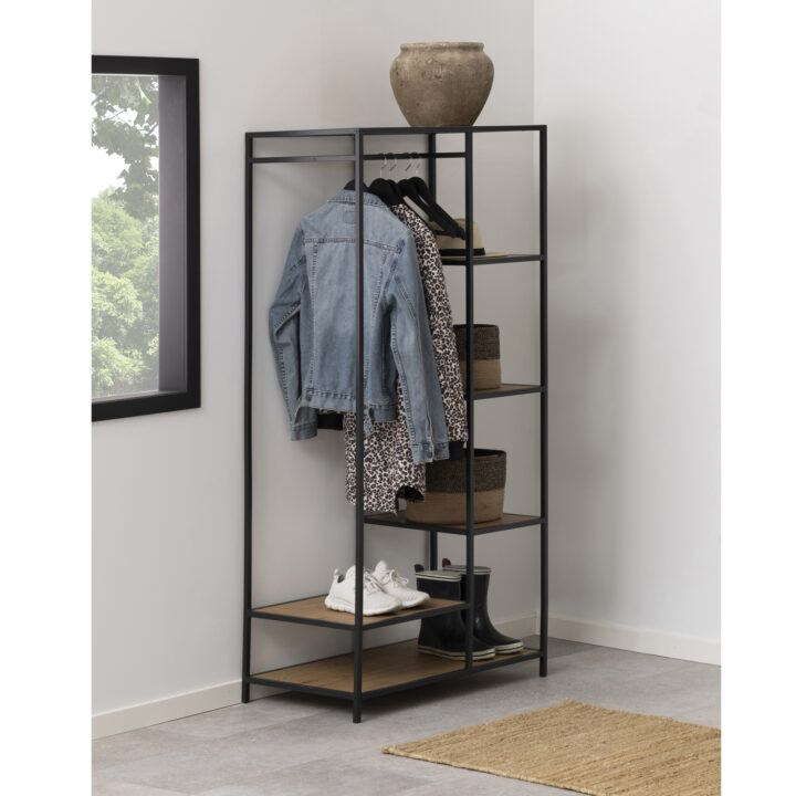 Esikunagi SEAFORD 77x45xH165cm, 5 riiuliga, metsik tamm, MDF/melamiin, metall Esik ja Garderoob ACTONA