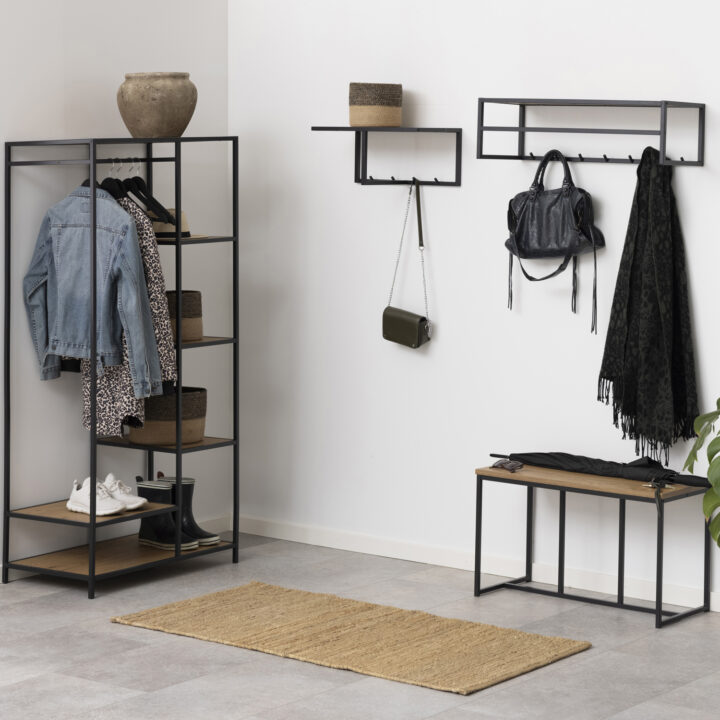 Esikunagi SEAFORD 77x45xH165cm, 5 riiuliga, metsik tamm, MDF/melamiin, metall Esik ja Garderoob ACTONA