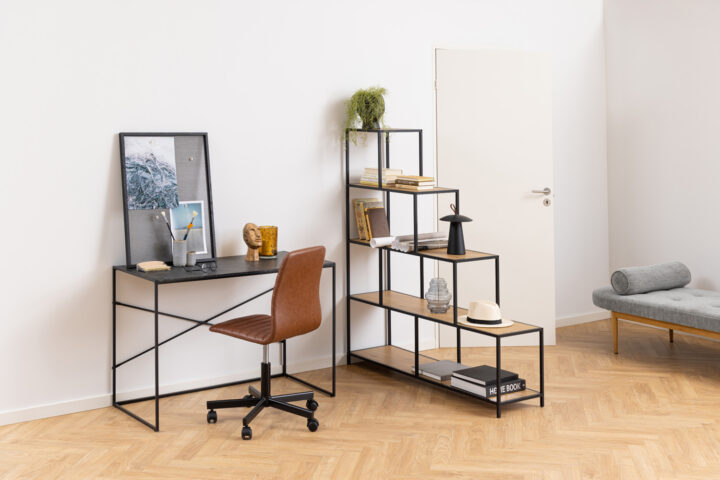 Riiul SEAFORD 135x35xH150cm, naturaalne, pulbervärvitud metall Elutoamööbel ACTONA