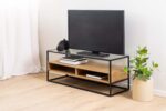 TV-laud RANDOLF 120x40xH45cm, tamm, klaas, melamiin, teras Elutoamööbel TV-alused
