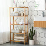 Bambusest riiul 60x26x130cm, looduslik Vannitoakapid