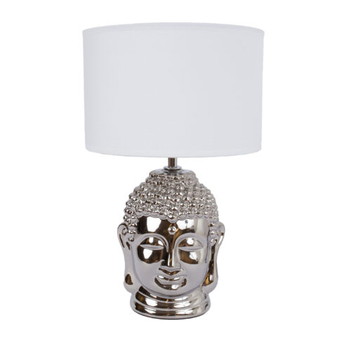 Laualamp BUDDHA H34,5cm, kuppel: valge, jalg: hõbedane keraamika Laualambid Laualambid