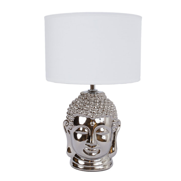 Laualamp BUDDHA H34,5cm, kuppel: valge, jalg: hõbedane keraamika Laualambid Laualambid