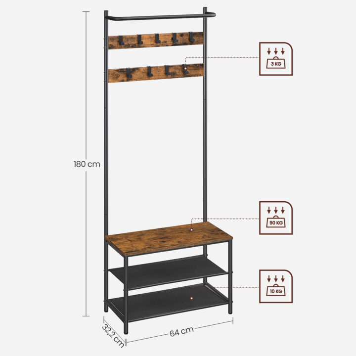Riidenagi 64×32.2x180cm, must, retrohõnguline värv Riidestanged ja nagid