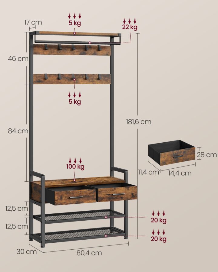 Riidenagi 80.4x30x181.6cm Riidestanged ja nagid