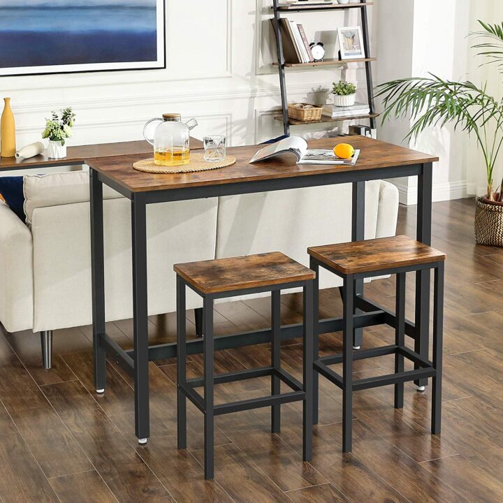Baarilaua komplekt Table: 120x60x90cm Stool: 40x30x65cm, antiikne, must Baaripukid ja baarilauad
