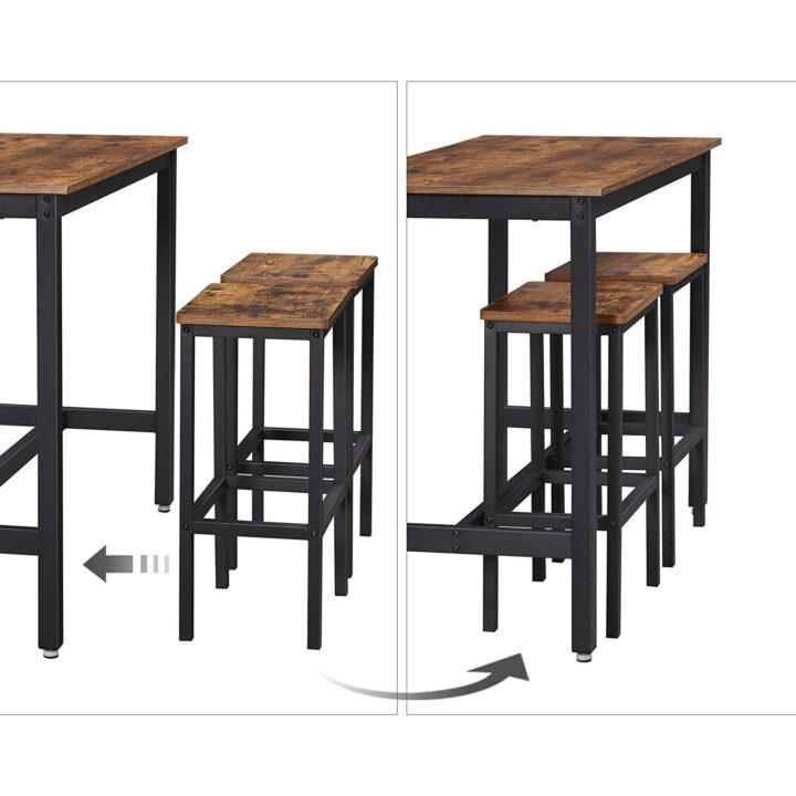 Baarilaua komplekt Table: 120x60x90cm Stool: 40x30x65cm, antiikne, must Baaripukid ja baarilauad
