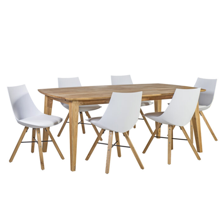 Söögilauakomplekt RETRO 6-tooliga (37021) 190x90xH75cm, puit: tamm, viimistlus: õlitatud. Pikendatavad söögilauad Laud 6 tooliga