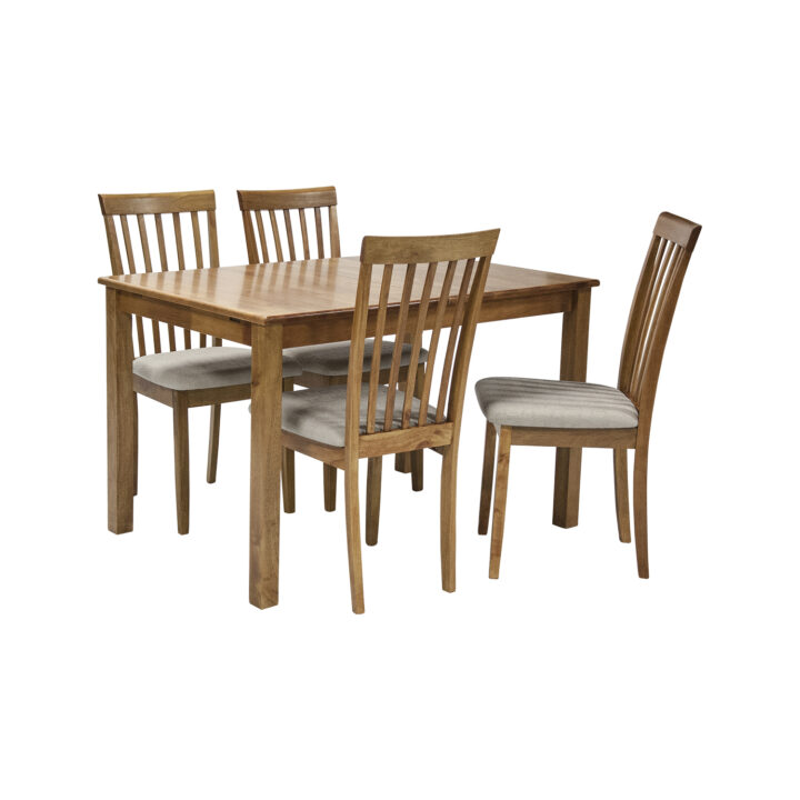 Söögilauakomplekt MIX & MATCH laud 120/150x80xH74cm, 4 tooli (20828) 45x43xH95cm, kummipuu, lakitud Pikendatavad söögilauad Laud 4 tooliga