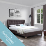 Voodi VICTORIA 160x200cm, madratsiga HARMONY DUO, pruun, 185×214,5xH105cm, MDF, puit, polüesterkangas Magamistuba 160x200