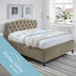 Voodi ZETA 160x200cm, madratsiga HARMONY TOP, beež, 177×217,5xH114cm, MDF, puit, polüesterkangas Magamistuba 160x200