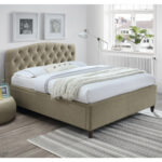Voodi ZETA 160x200cm, madratsiga HARMONY TOP, beež, 177×217,5xH114cm, MDF, puit, polüesterkangas Magamistuba 160x200