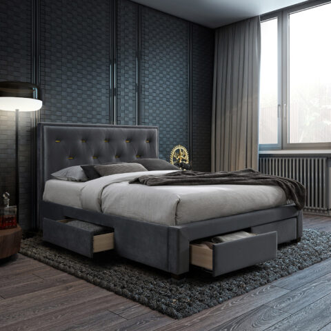 Voodi GLOSSY 160x200cm, madratsiga HARMONY DELUX, hall Magamistuba Voodid madratsiga