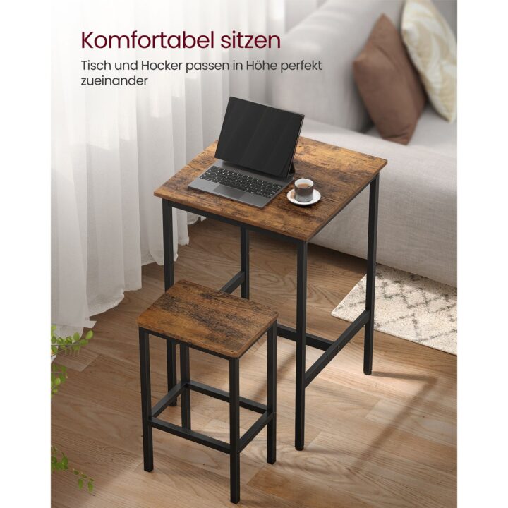 Baarilaua komplekt Table: 60x60x90cm Stool: 40x30x65cm, vintage pruun/must Baaripukid ja baarilauad