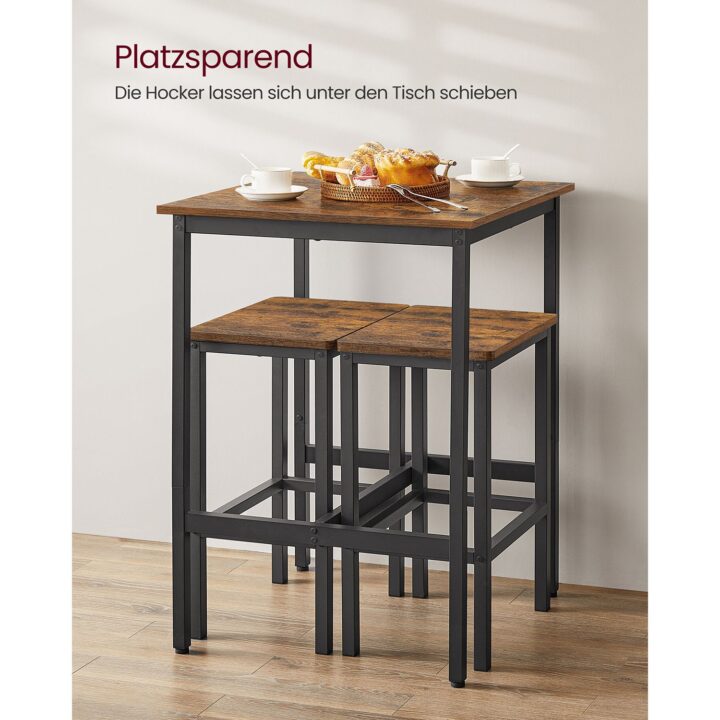 Baarilaua komplekt Table: 60x60x90cm Stool: 40x30x65cm, vintage pruun/must Baaripukid ja baarilauad