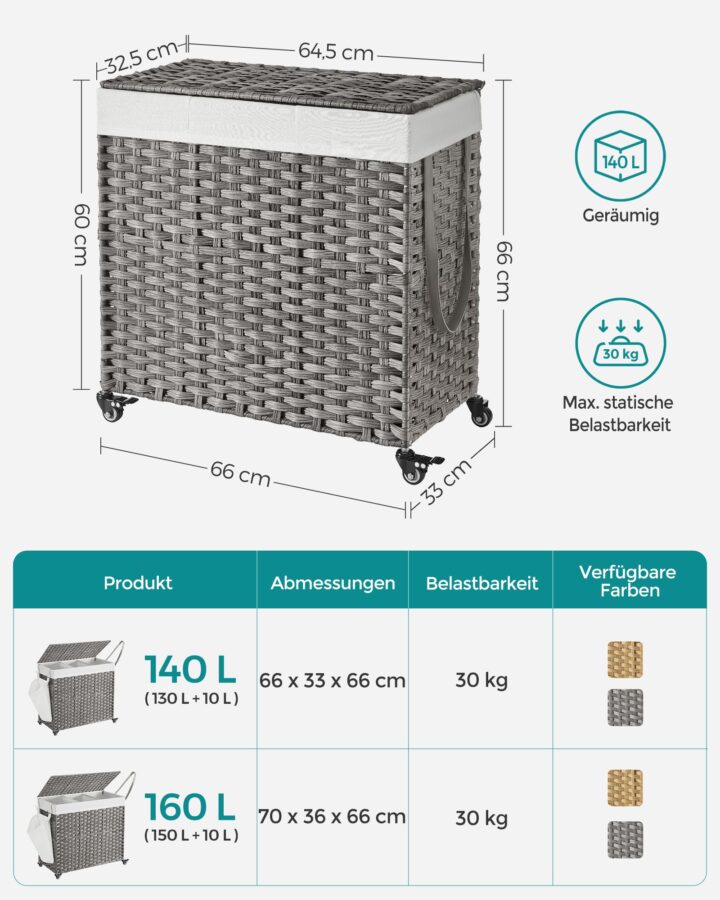 Pesukorv 66x33x66cm, looduslik, valge Pesukorvid
