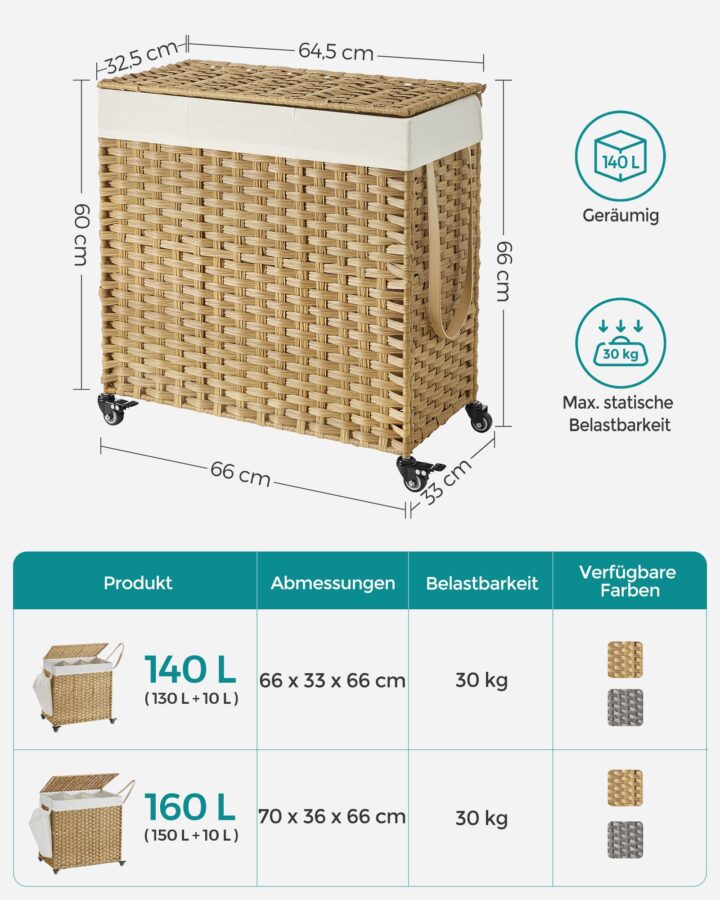 Pesukorv 66x33x66cm, looduslik, valge Pesukorvid