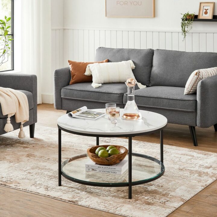 Kohvilaud 80x80x46cm, valge marmori välimus, must raam Diivanilauad