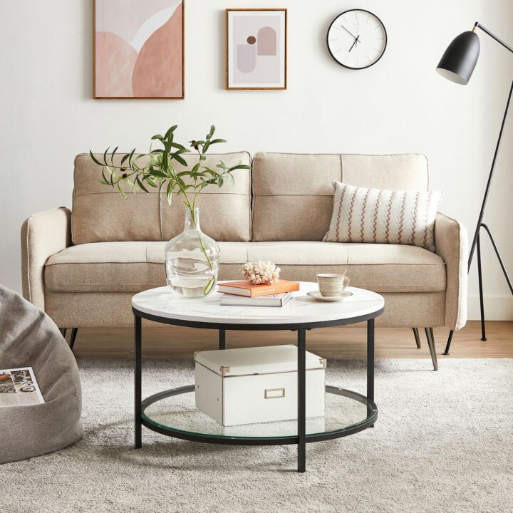 Kohvilaud 80x80x46cm, valge marmori välimus, must raam Diivanilauad