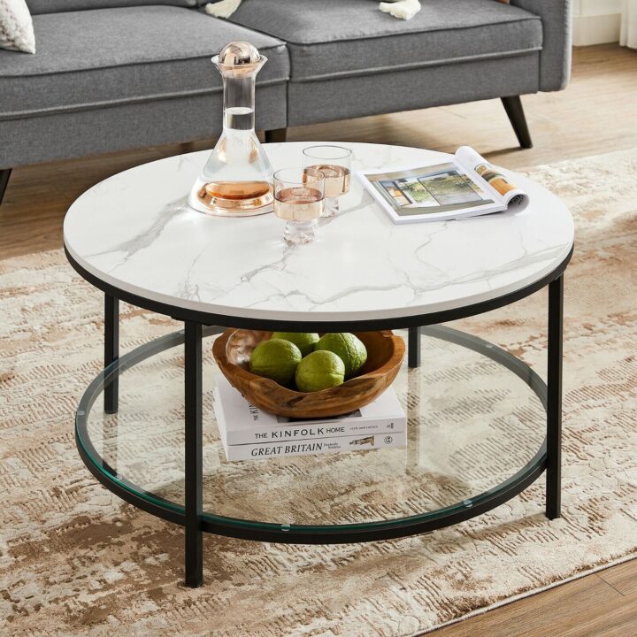 Kohvilaud 80x80x46cm, valge marmori välimus, must raam Diivanilauad