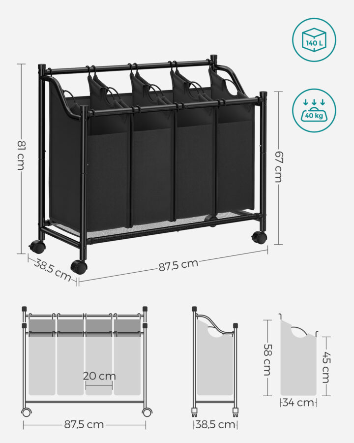 Pesukorv 87.5×38.5x81cm, must Pesukorvid ja hoiukastid