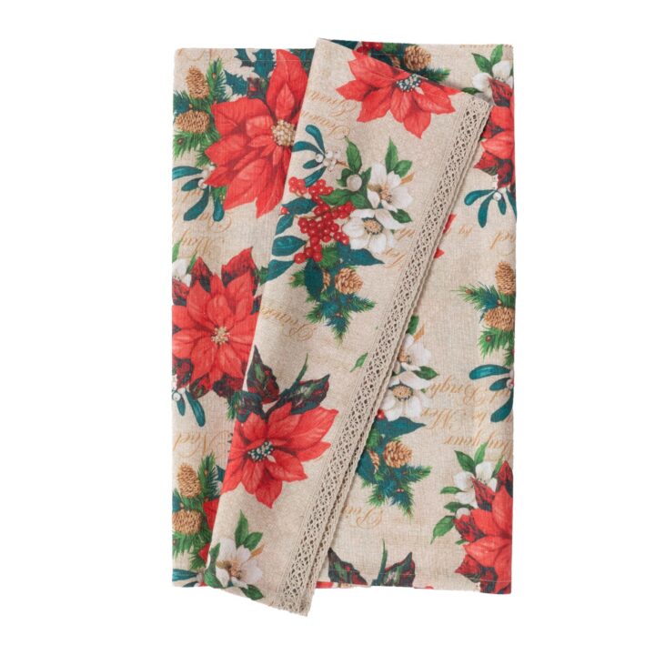 Linik WINTER FLOWERS pitsiga, 43x116cm, jõulutähed, 50% puuvill, 50%polüester, kangas 396 Jõulud Laudlinad ja linikud