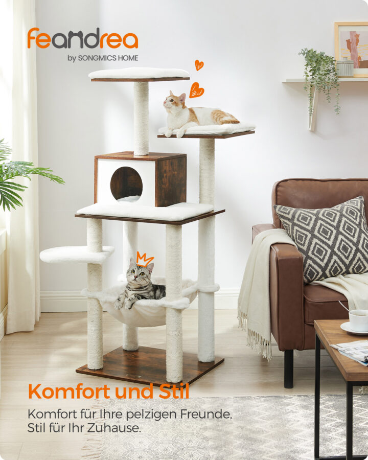 Kassipuu 55x45x138cm, vintage pruun Kasside kraapimis- ja ronimispuud