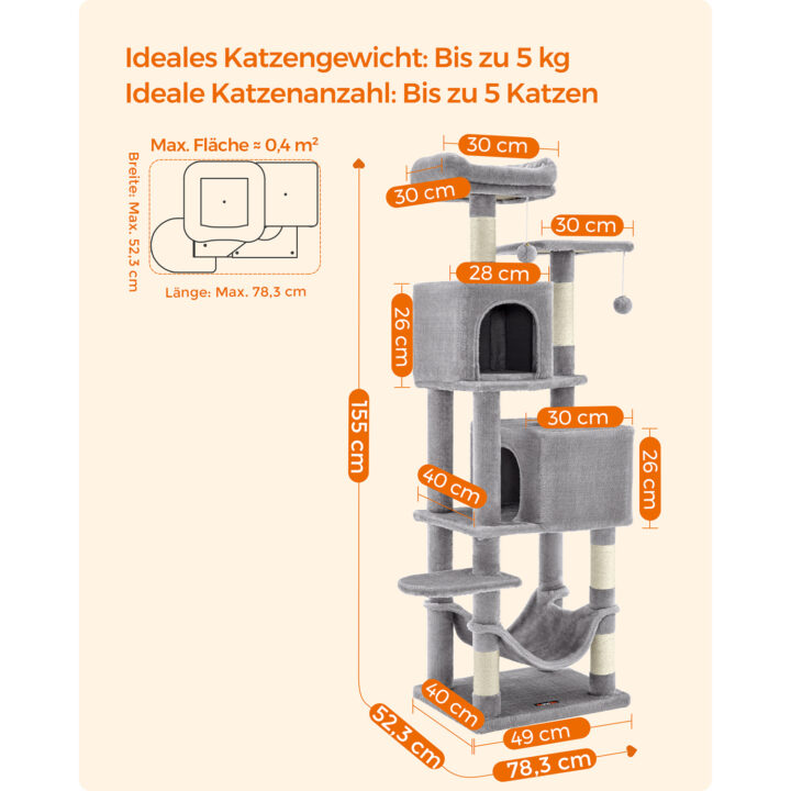 Kassipuu 49x40x155cm, helehall Kasside kraapimis- ja ronimispuud