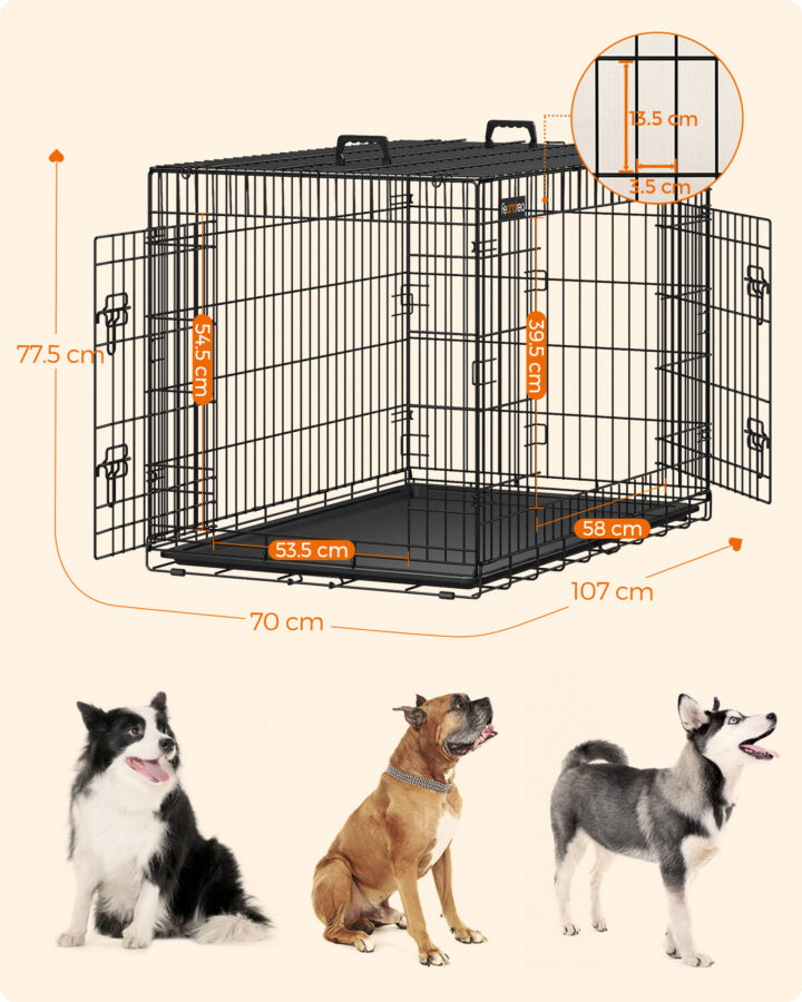 Koerapuur 107x70x77.5cm, must Transportkorvid ja puurid koertele