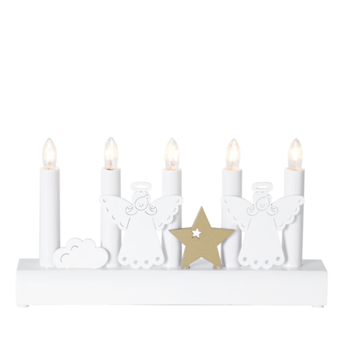 Advendiküünal JULIA 5-LED 28xH15cm, inglid, puidust, valge Advendiküünlad Advendiküünlad