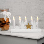 Advendiküünal JULIA 5-LED 28xH15cm, inglid, puidust, valge Advendiküünlad Advendiküünlad